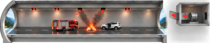 Semi trasversal ventilation in case of fire
